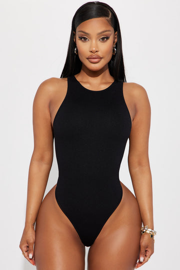 Victoria High Cut Bodysuit - Black, Fashion Nova, Basic Tops & Bodysuits