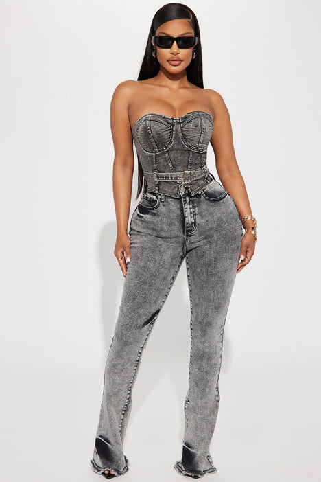 No Invite Denim Corset Top - Acid Wash Black