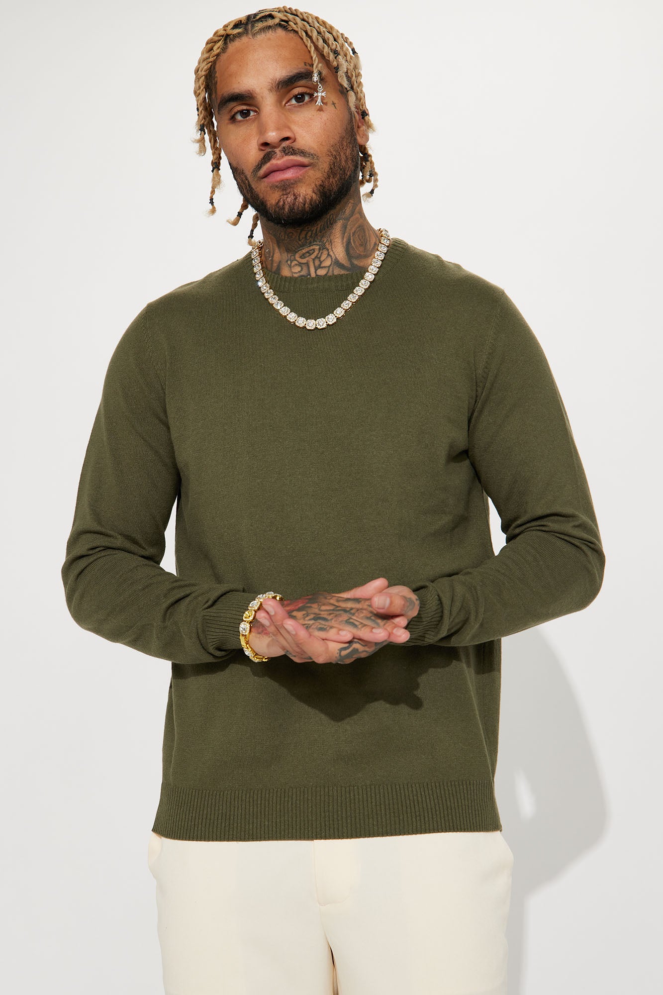 Olive crew neck sweater shop