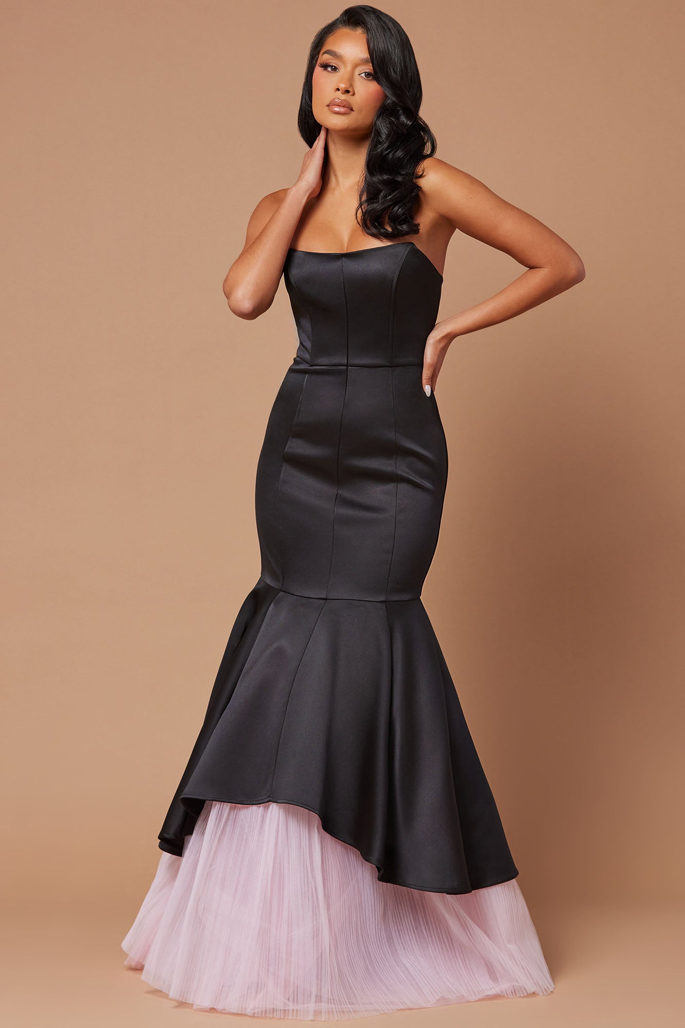 Weslyn Black Satin Lace High Slit Dress – Miss Circle