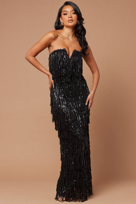 Black fringe sales maxi dress