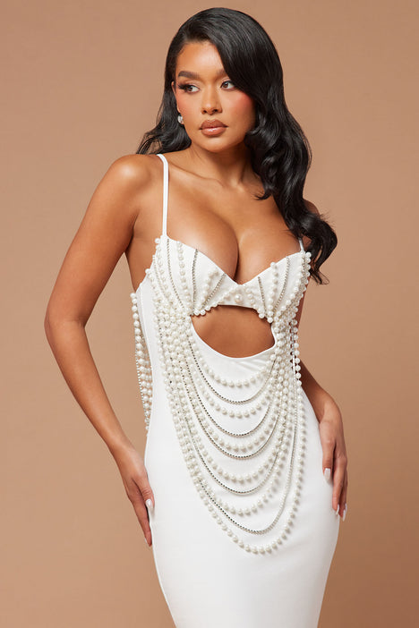White embellished midi online dress