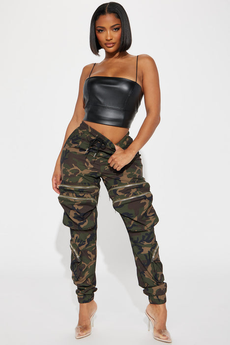 Way To Go Nylon Camo Cargo Jogger Olive combo Fashion Nova