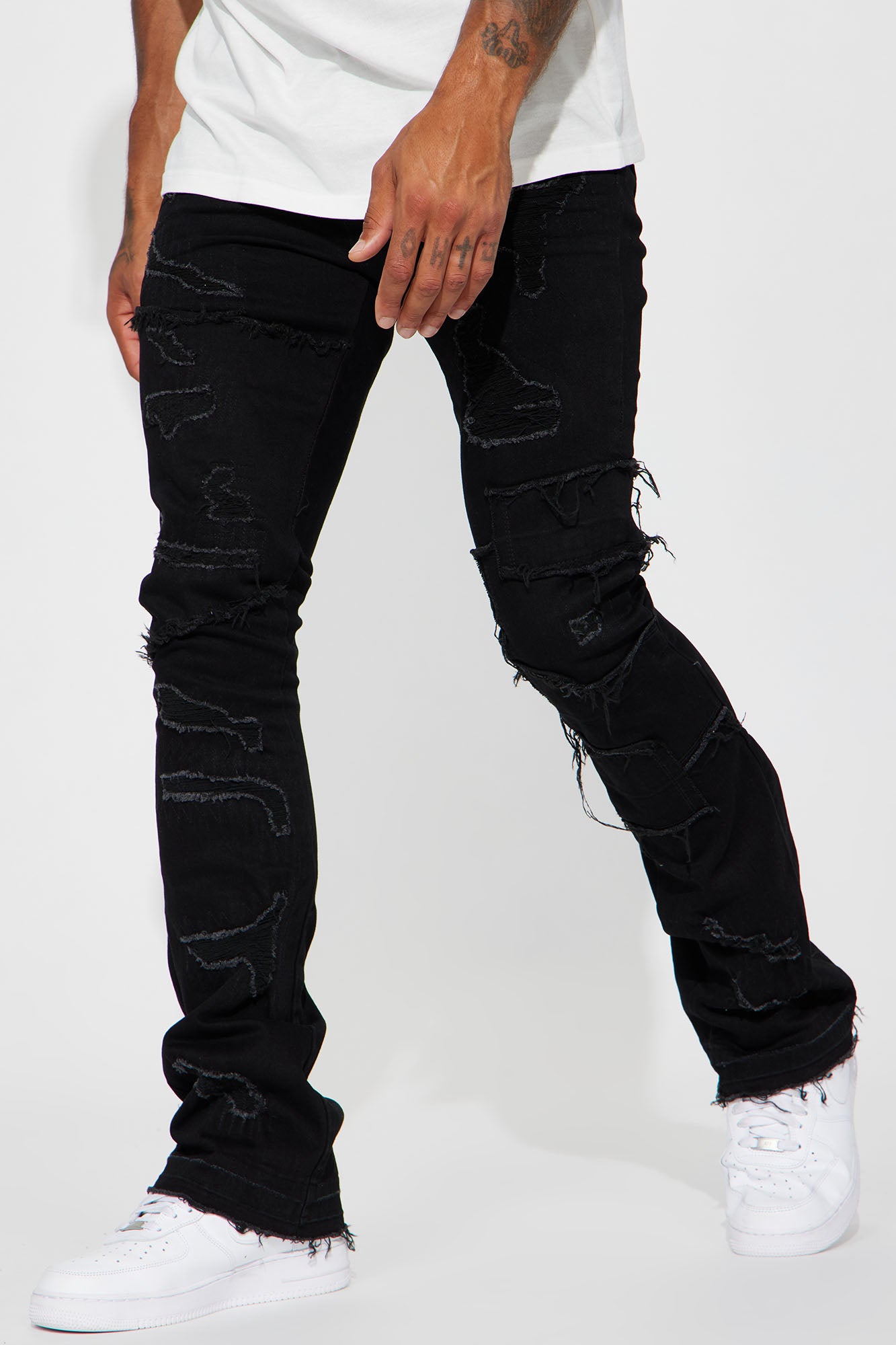 Let's Patch It Stacked Skinny Flare Jeans - Black | Fashion Nova