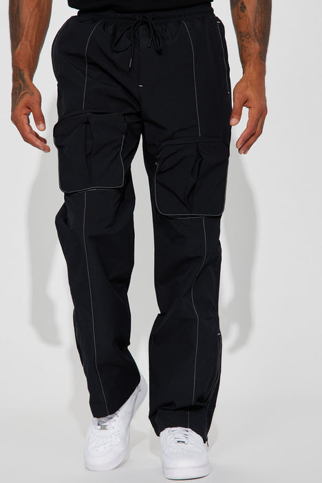Men's Tall Baggy Fit Crinkle Nylon Cargo Trouser | Boohoo UK