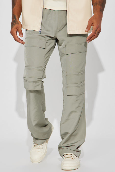 Take A Sip Relaxed Flare Cargo Pants - Olive