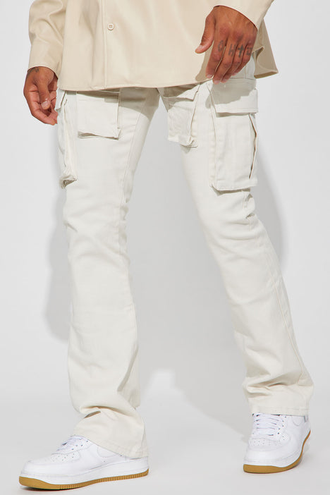 Keep Moving Stacked Skinny Flared Cargo Pants - Cream