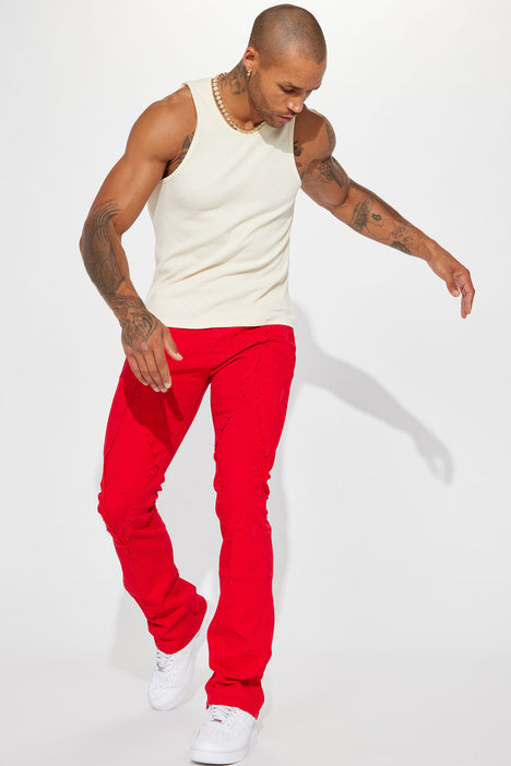 Diamond Fray Stacked Skinny Flared Pants - Red, Fashion Nova, Mens Pants