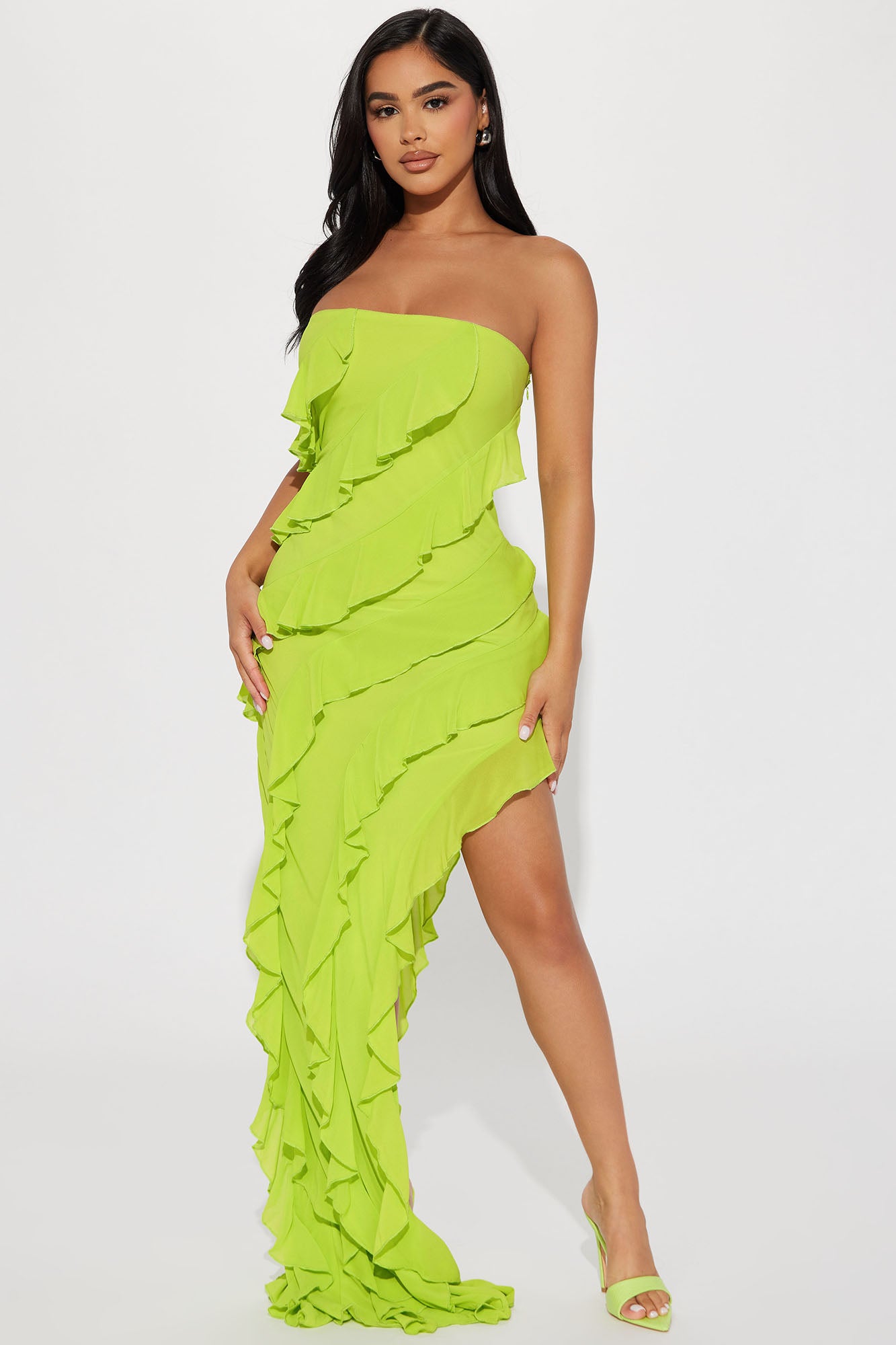 Skylar Chiffon Ruffle Maxi Dress Chartreuse