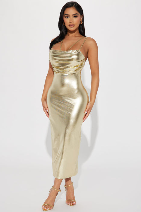 Athena Metallic Midi Dress Gold