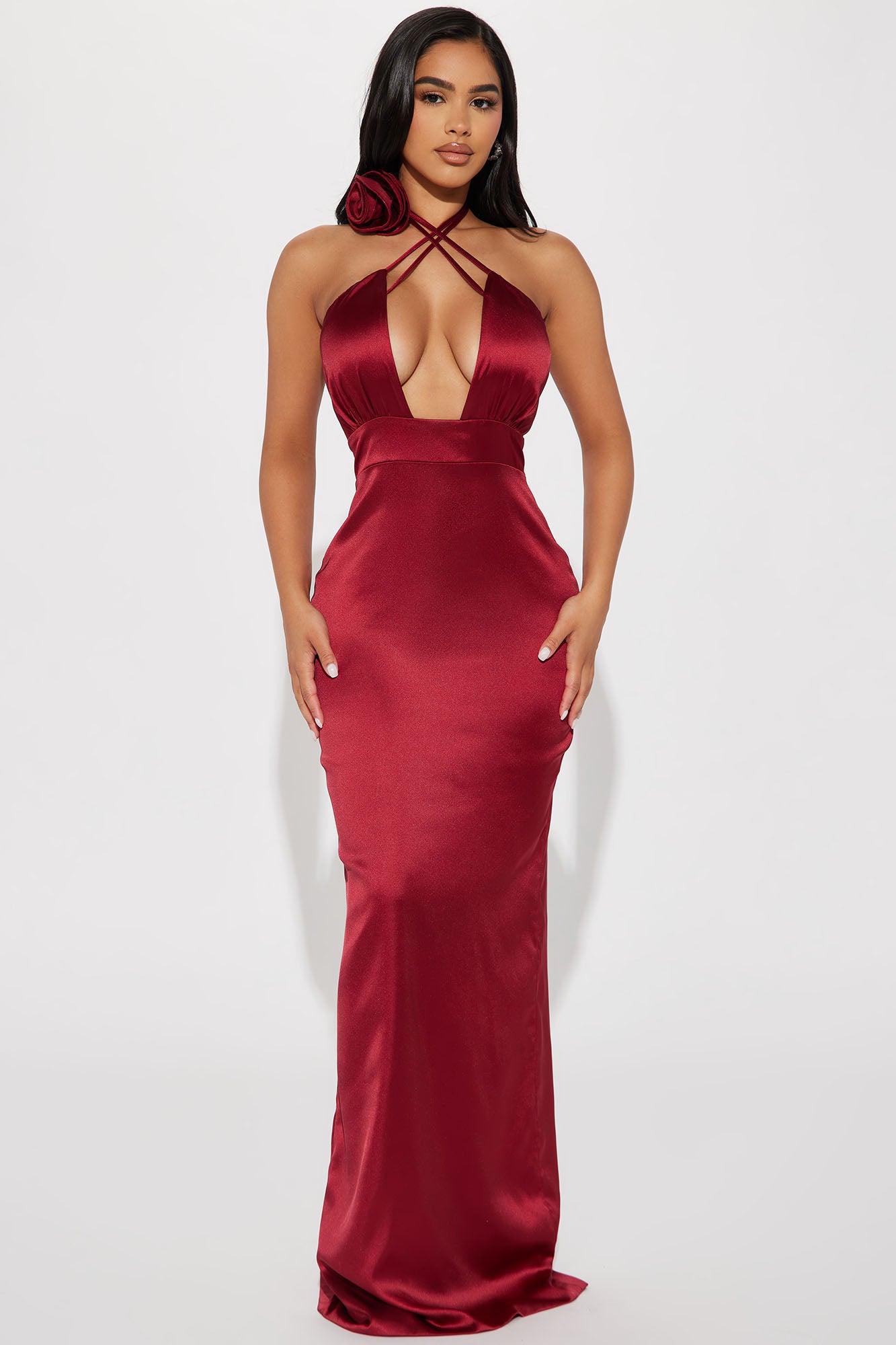 Demi Satin Maxi Dress Burgundy