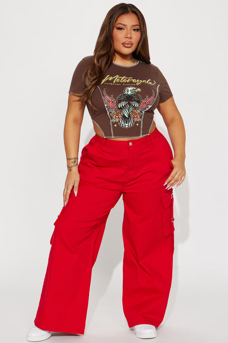 Red cargo pants fashion nova discount