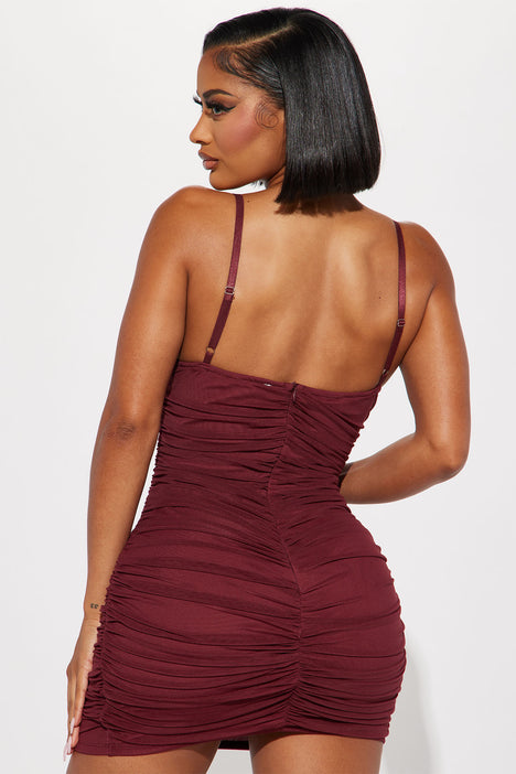 Shape burgundy ruched side strappy bodycon dress sale