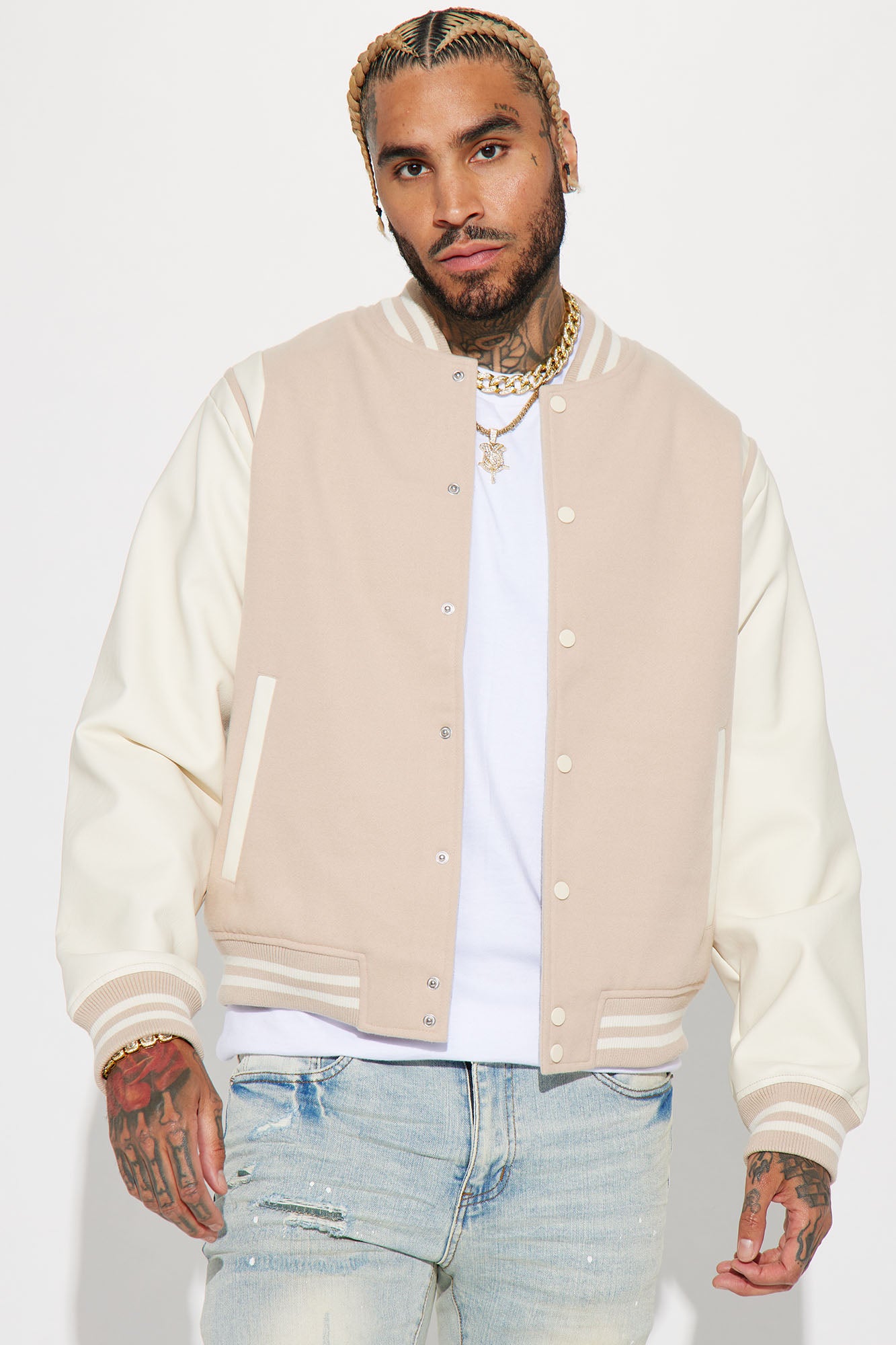 Shoulder Varsity Jacket Tan Fashion Nova Mens Jackets