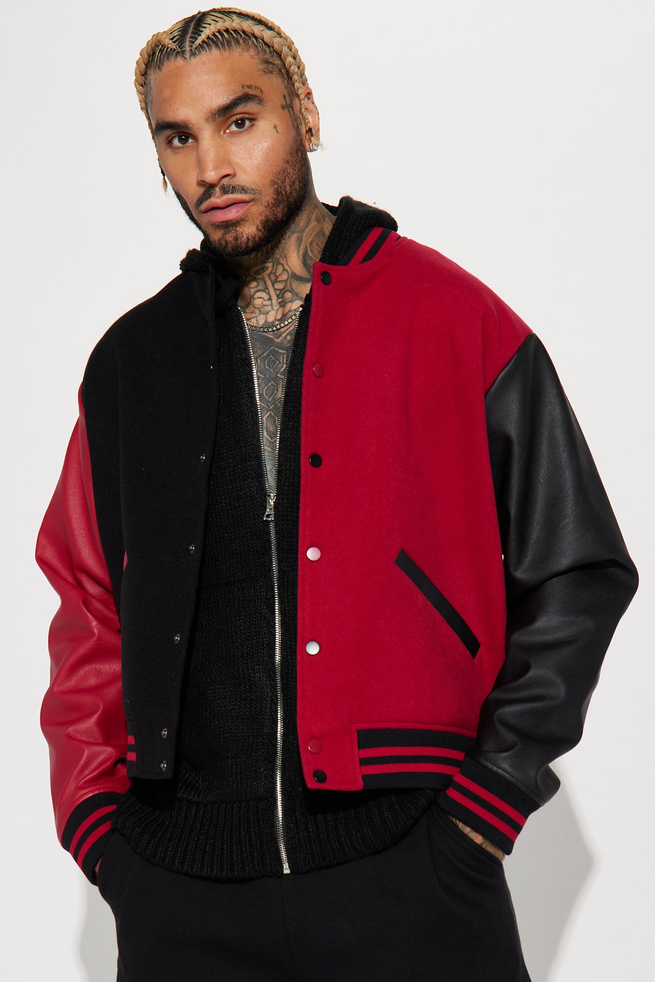 Men's Shoulder Varsity Jacket in Red Size XL by Fashion Nova