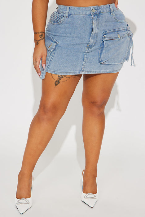 Major Mood Denim Cargo Mini Skirt Light Wash Fashion Nova