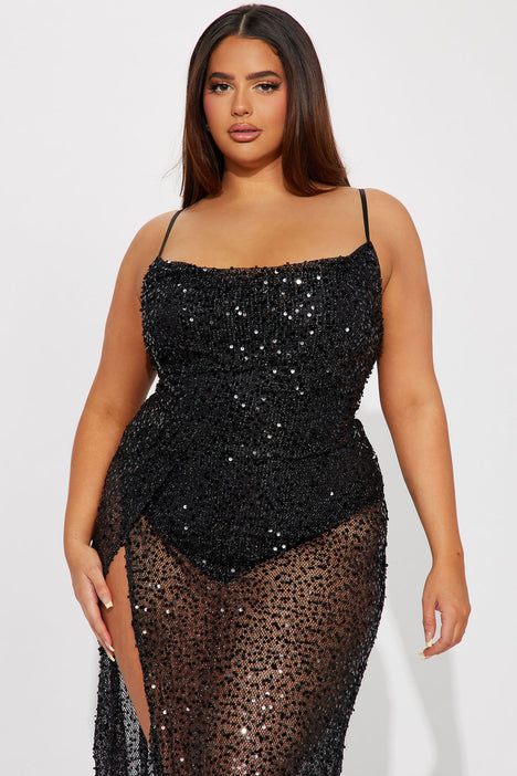 Black sequin maxi dress plus size online