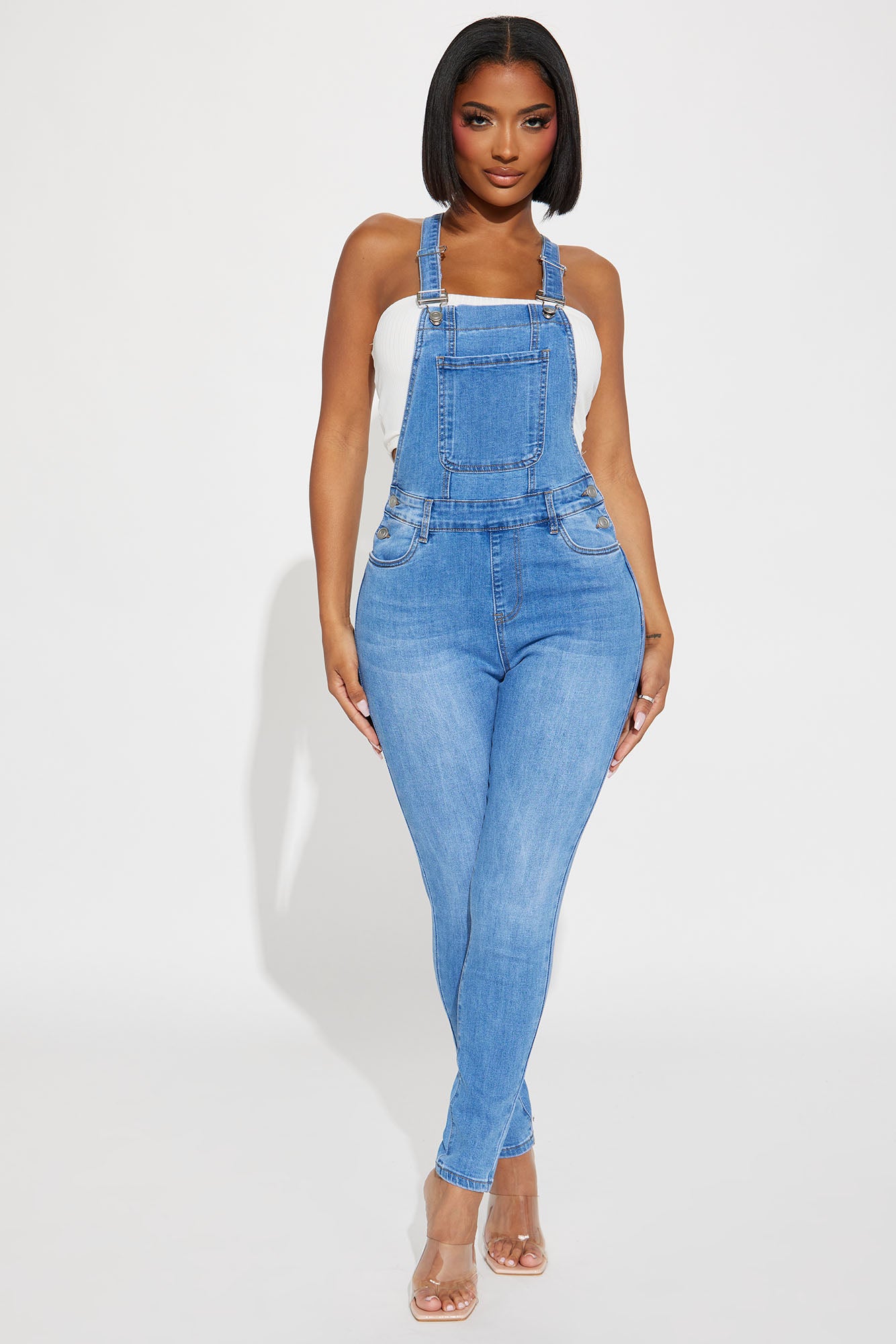 Always Petty Skinny Stretch Denim Overalls Light Wash Fashion