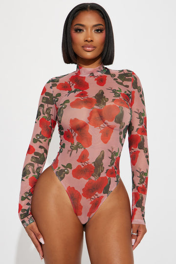 Red new arrivals mesh bodysuit