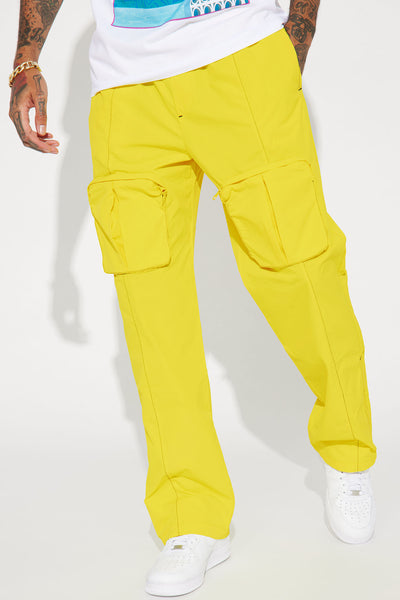 I'll Be Back Nylon Cargo Zipper Pants - Yellow, Fashion Nova, Mens Pants