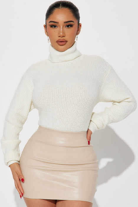 Tight white turtleneck discount sweater