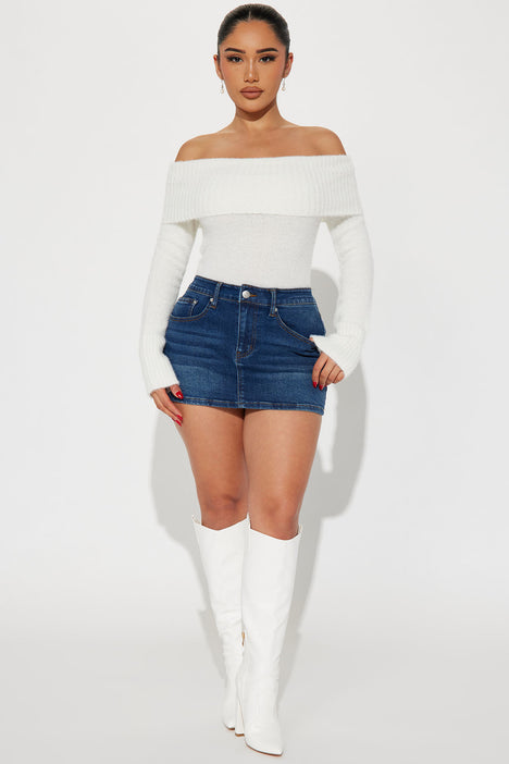 White off the store shoulder sweater top