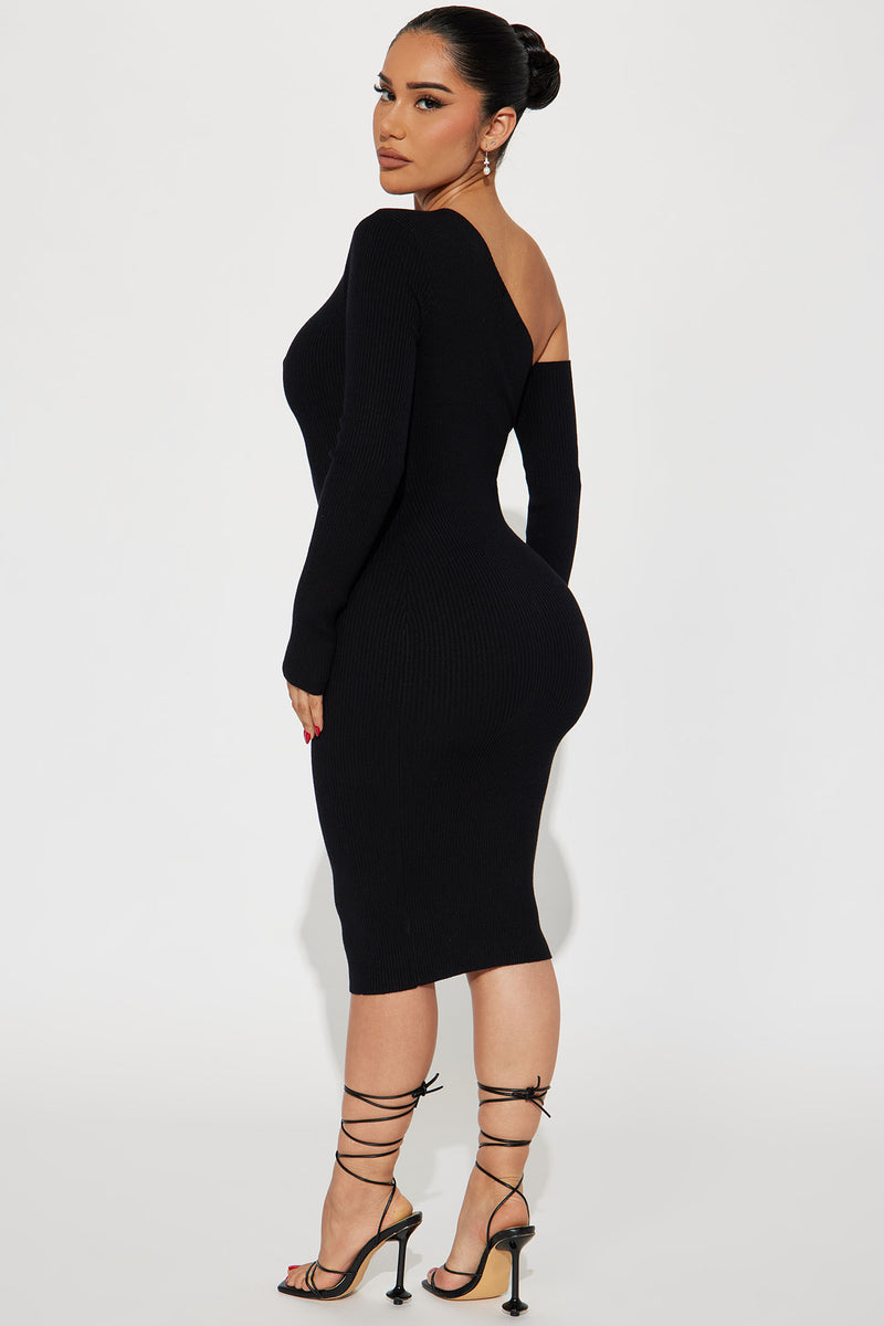 Shes Ready To Go Midi Sweater Dress - Black | Fashion Nova, Dresses ...