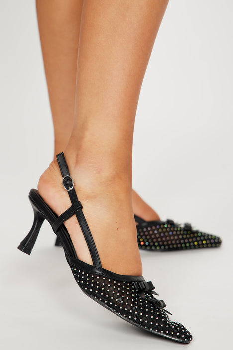 Nina Rhinestone Mesh Pumps Black