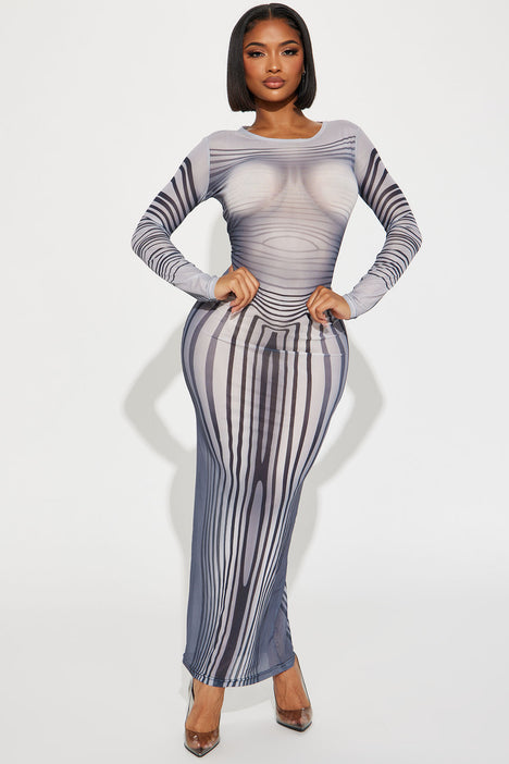 Masterpiece Mesh Maxi Dress - Grey/combo, Fashion Nova, Dresses