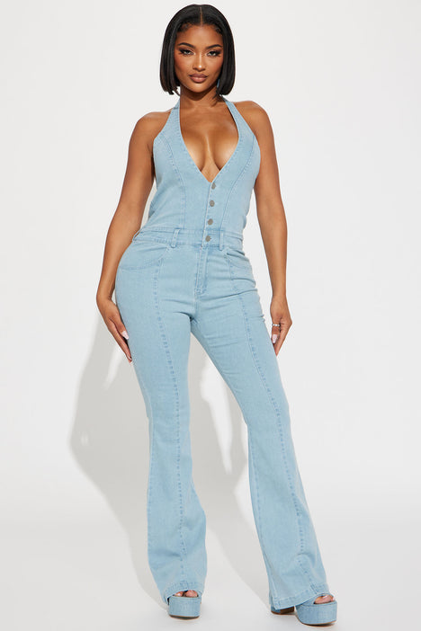 Joy All Around Denim Jumpsuit Light Blue Fashion Nova