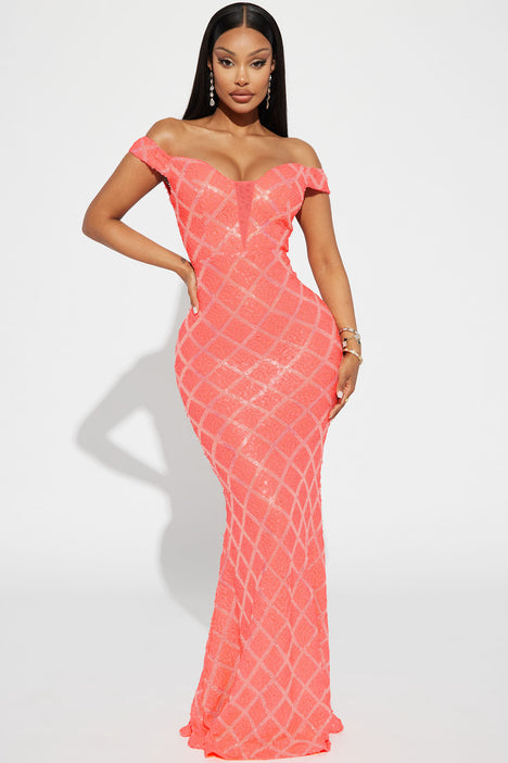 Coral dress fashion nova discount