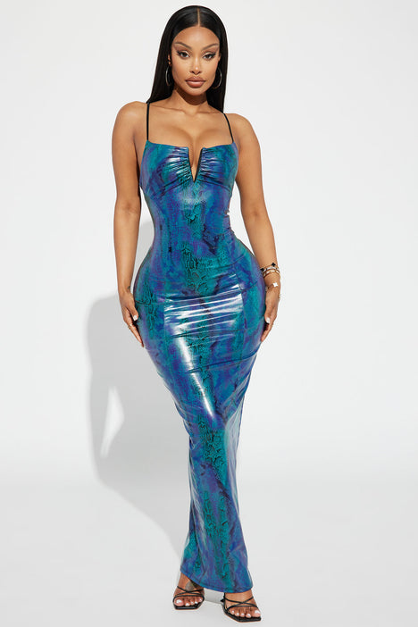 Vicious Sneaky Snake Print Maxi Dress Blue