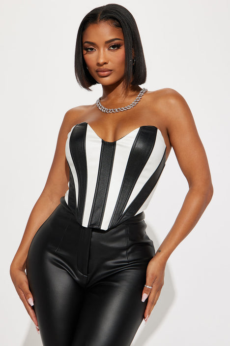 Love & Affection Faux Leather Corset Top - Black/White