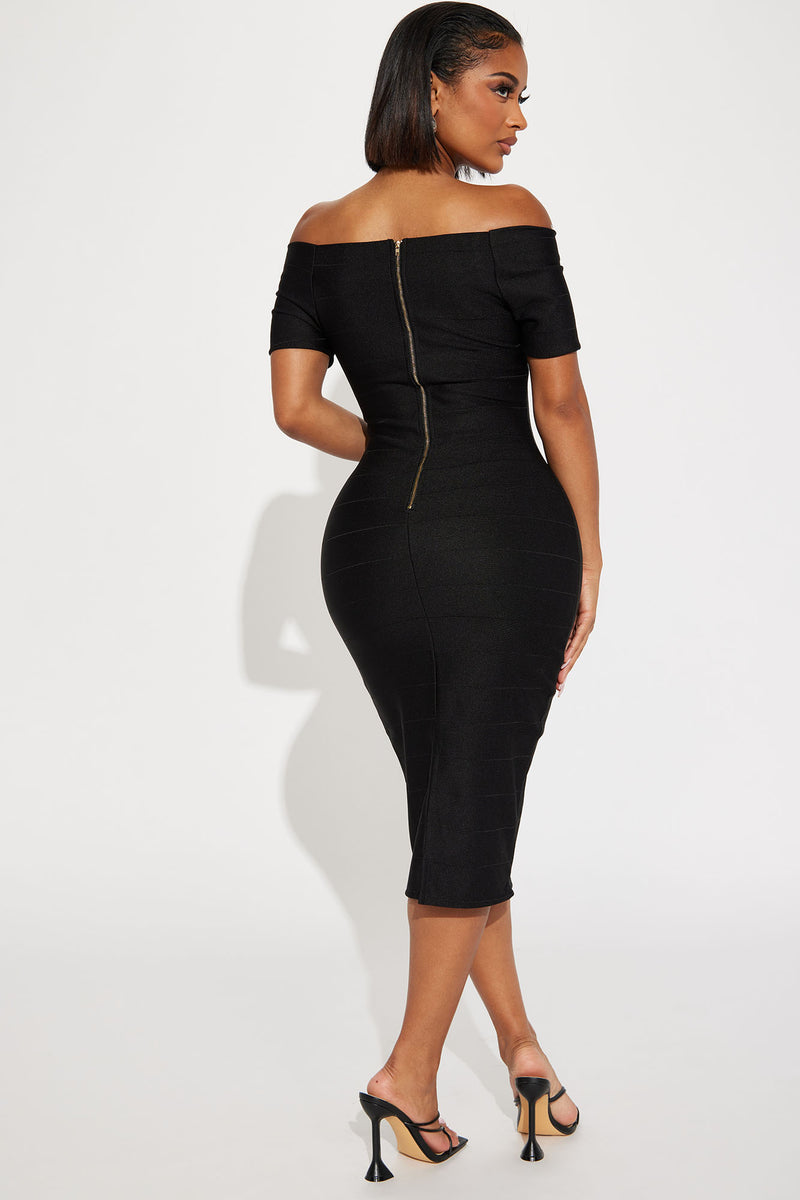 Amara Off Shoulder Midi Dress - Black | Fashion Nova, Dresses | Fashion ...