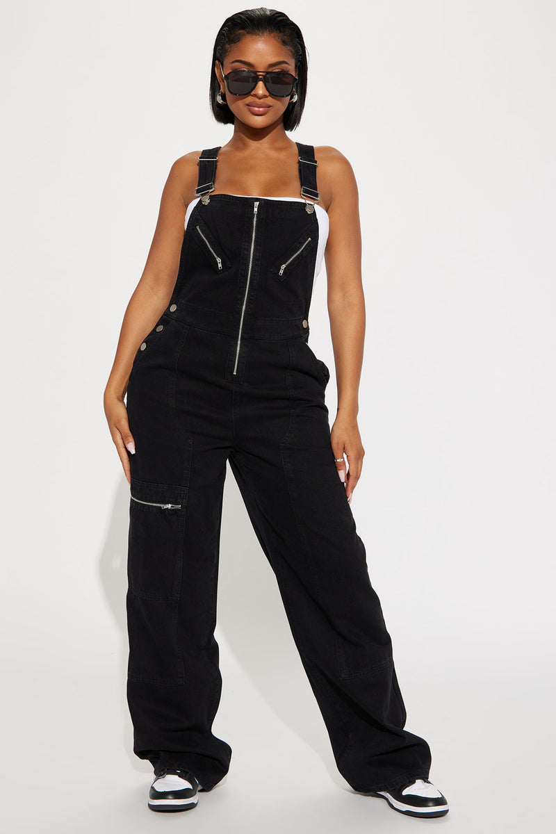 Keep Dreaming Cargo Denim Overalls Black Wash Fashion Nova, Jeans