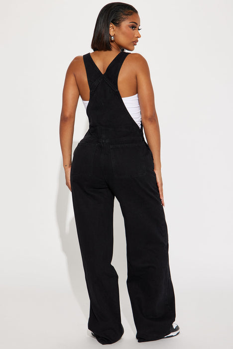 Keep Dreaming Cargo Denim Overalls Black Wash Fashion Nova