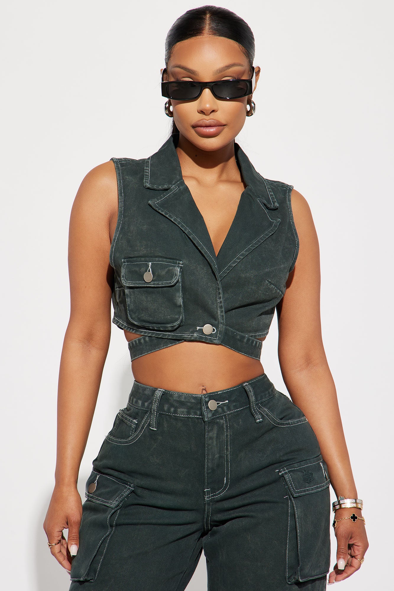 Green online denim vest
