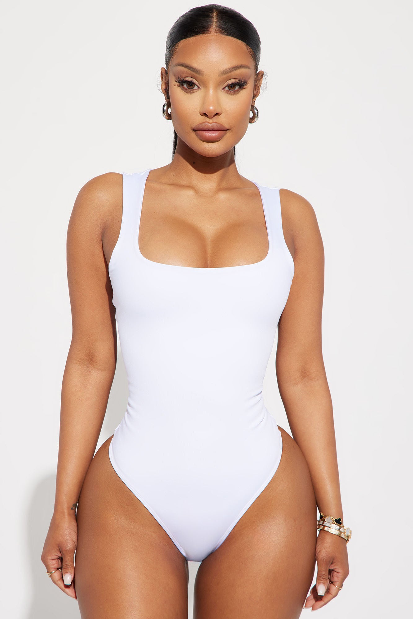 Adriana Smooth Fit Bodysuit - White, Fashion Nova, Bodysuits