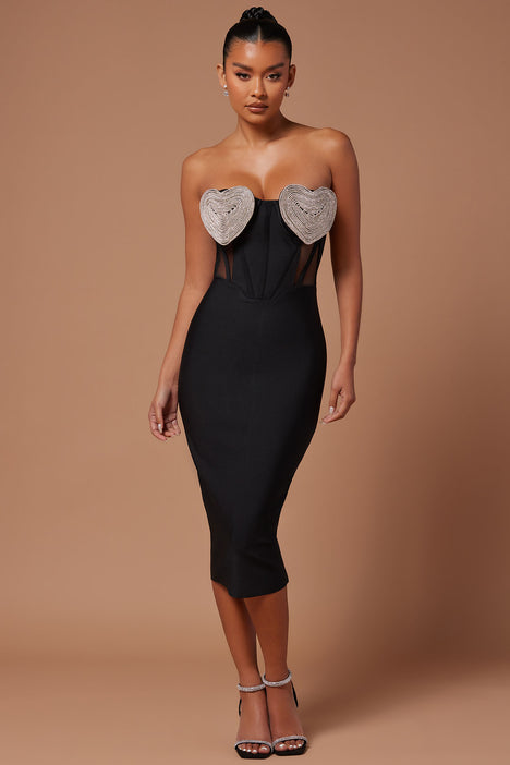 Embellished black top midi dress