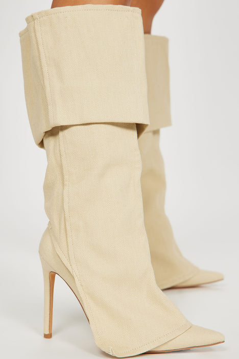 Cream knee high boots discount