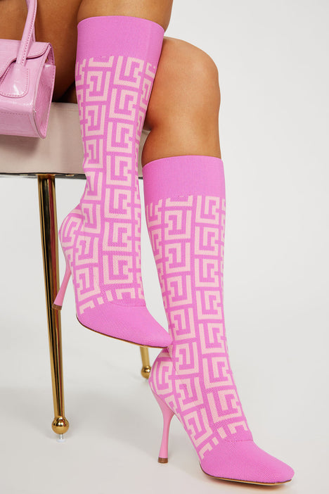 Pink thigh high boots fashion nova outlet