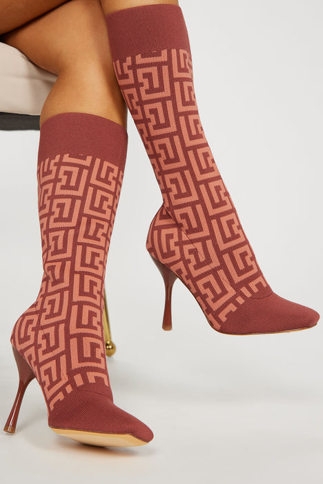 Leighton Printed Knit Boots Brown Brown Fashion Nova Shoes