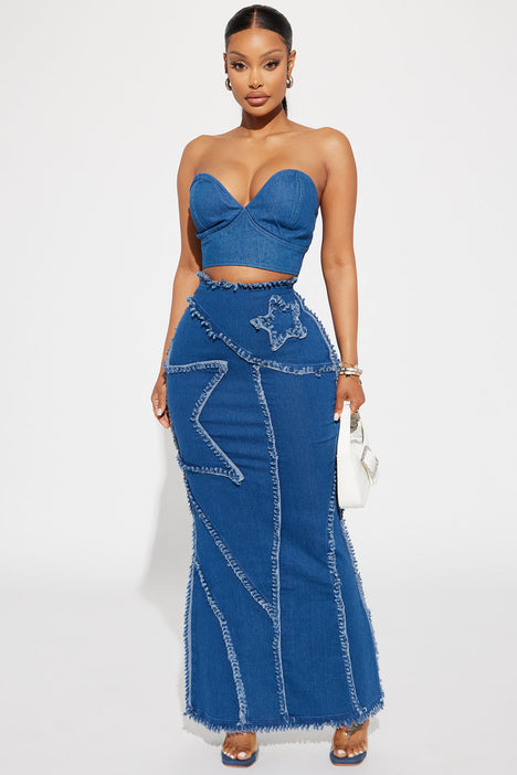 Blue jean hot sale skirt fashion nova