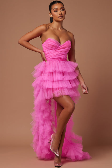 Hot Pink Ruffled Maxi Dress | SilkFred US