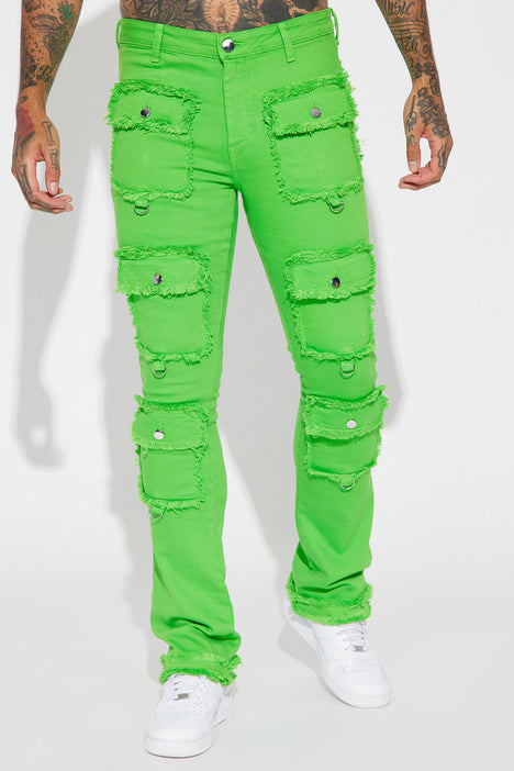 Lime green stacked pants hot sale
