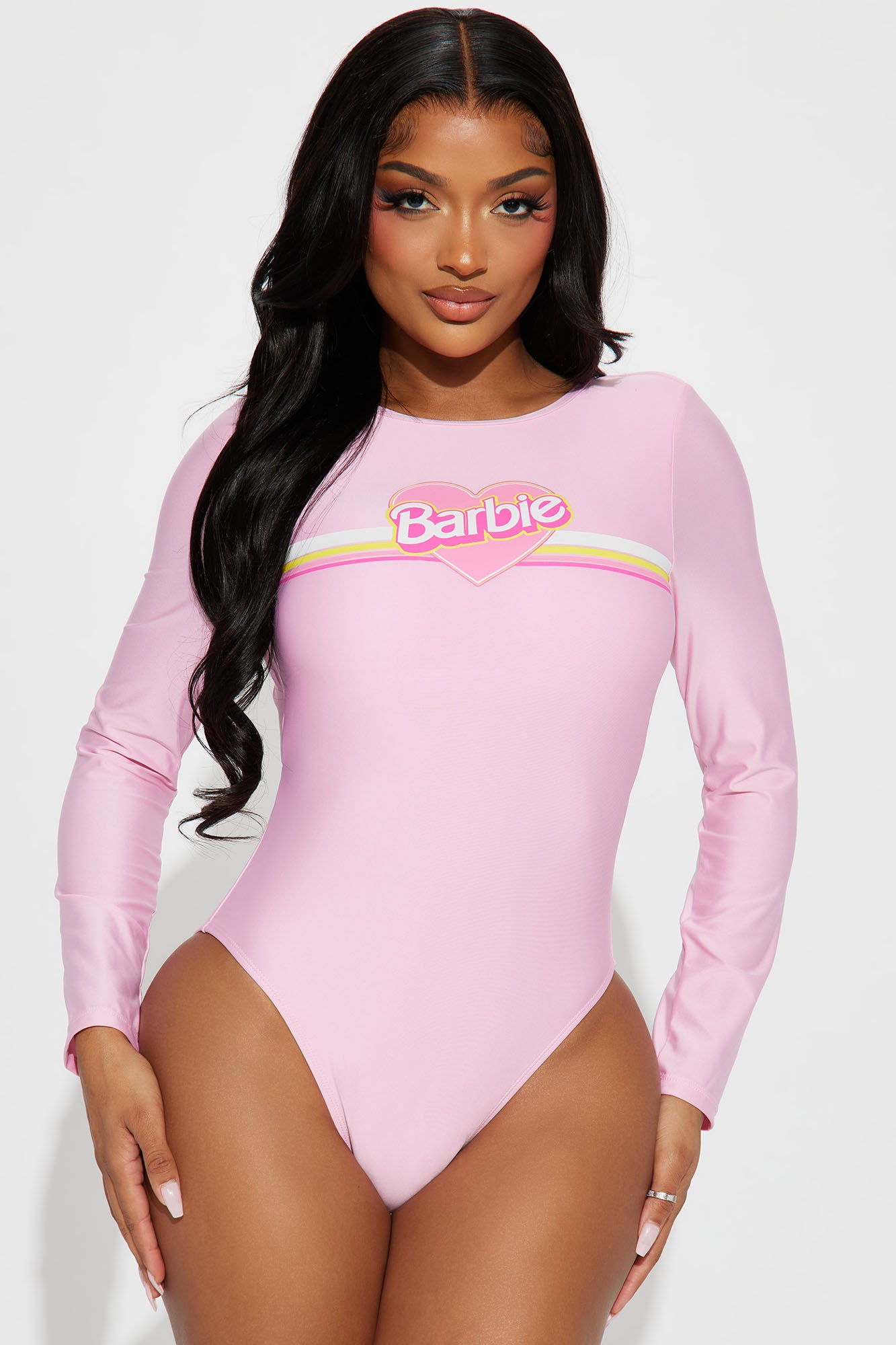 Barbie Pink Zip Up Bodysuit Swimsuit Scuba Type Top Nwt Lined Padded Bust  Logo