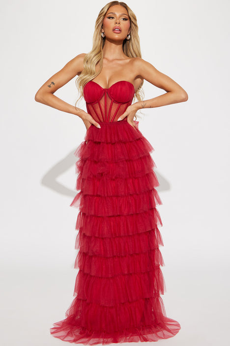 Tessa Tulle Corset Gown Burgundy