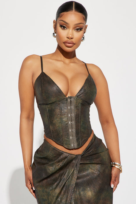 Hot Moves Faux Leather Skirt Set Brown Fashion Nova Matching