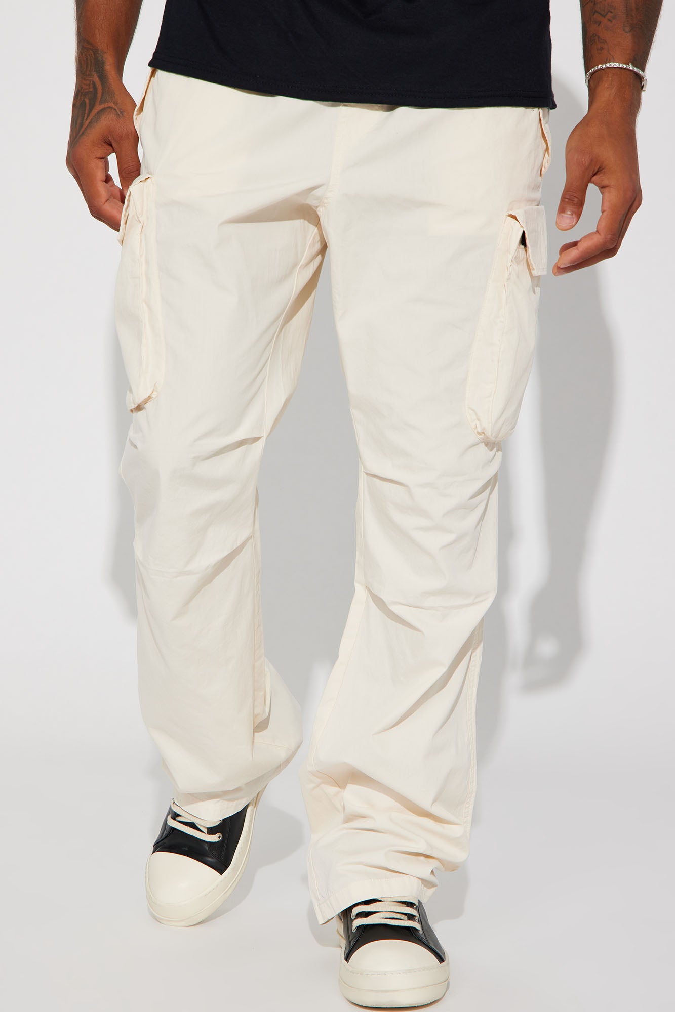 Flared Cargo Pants in Beige