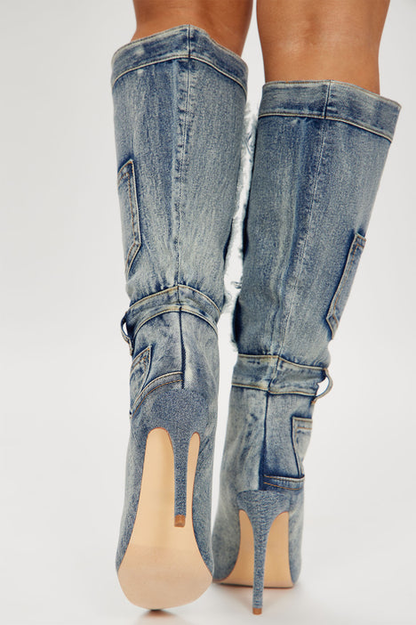 Denim thigh high boots fashion clearance nova
